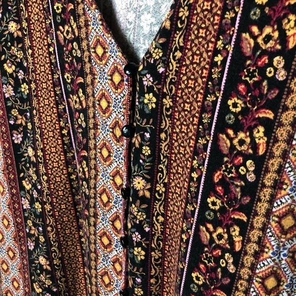 Daytrip Boho Button Down Floral V-Neck Flowy Long Sleeve Top L - Picture 5 of 13